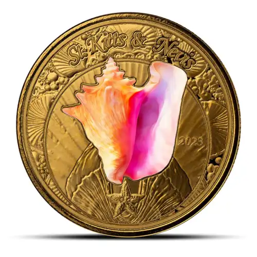 2023 1 oz EC8 St Kitts & Nevis Conch Shell Gold Proof Coin (Colored)