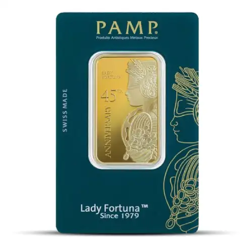 1 oz PAMP Lady Fortuna 45th Anniversary Gold Bar (In Assay)