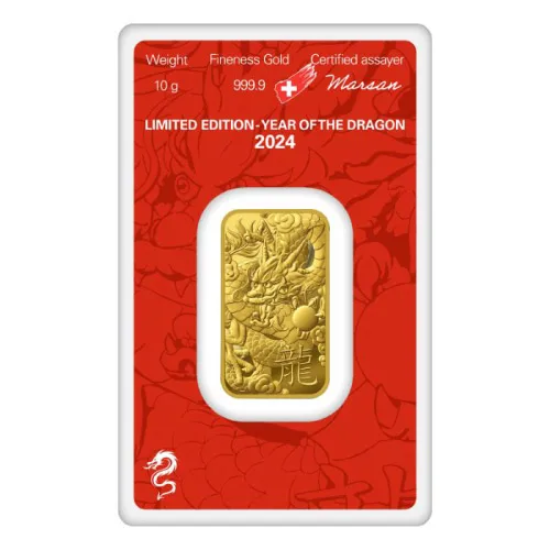 2024 Gold 10 Gram Argor Heraeus Lunar YOT Dragon Bar (In Assay)