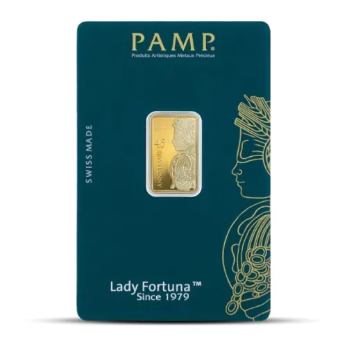5 Gram PAMP Suisse Lady Fortuna 45th Anniversary Gold Bar (In Assay)