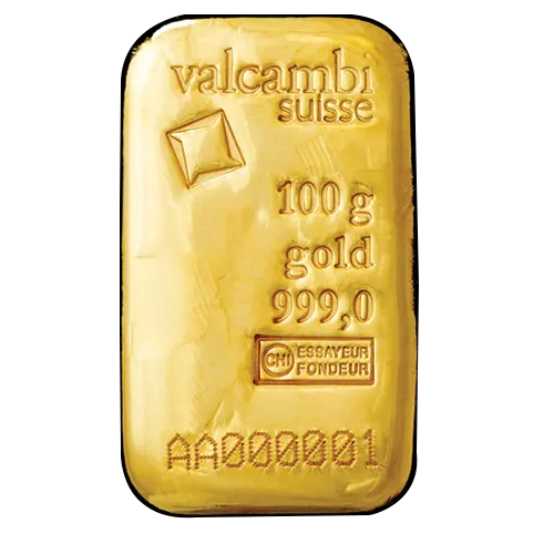 Valcambi Gold 100 Gram Cast Bar