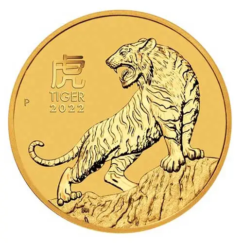 2022 Australia Perth Lunar Year of the Tiger 1/20 oz Gold BU