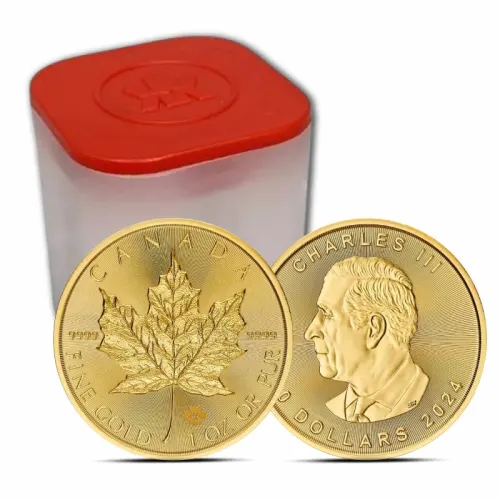 2024 1 oz Canadian Gold Maple Leaf Tube (10 Coins, BU)
