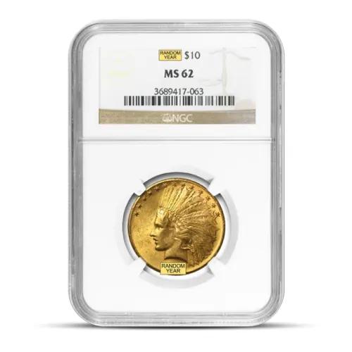 $10 Indian Gold Eagle Coin (MS62, NGC or PCGS, Random)
