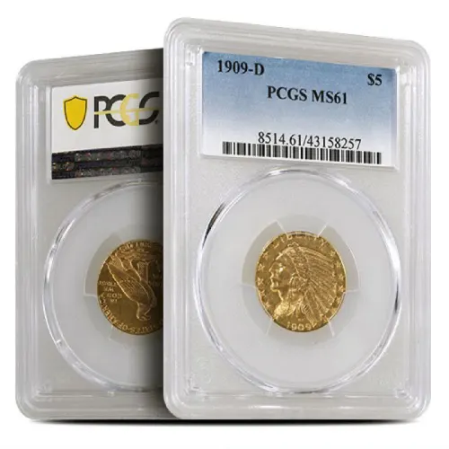 $5 Indian Gold Half Eagle Coin (MS61, Random)