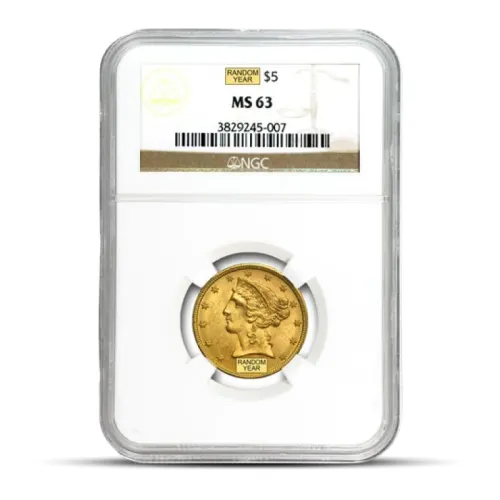 $5 Liberty Gold Half Eagle Coin (MS63, NGC or PCGS, Random)