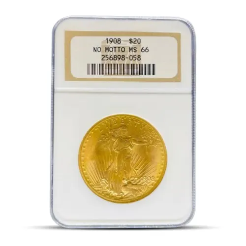 1908 $20 St Gaudens "No Motto" Gold Coin (MS66, NGC or PCGS)