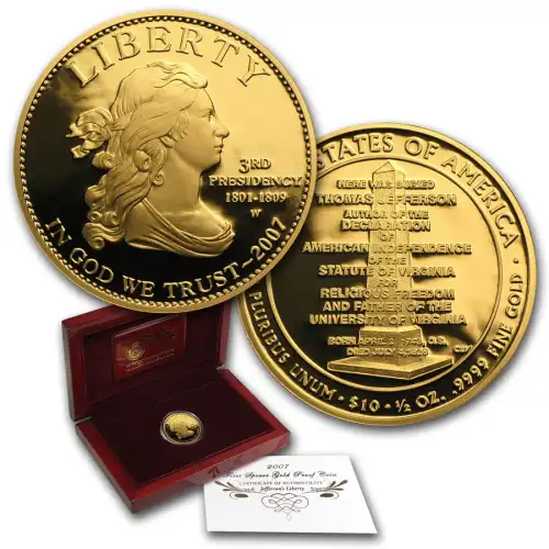 2007-W Gold Jefferson's Liberty Proof - 1/2 oz