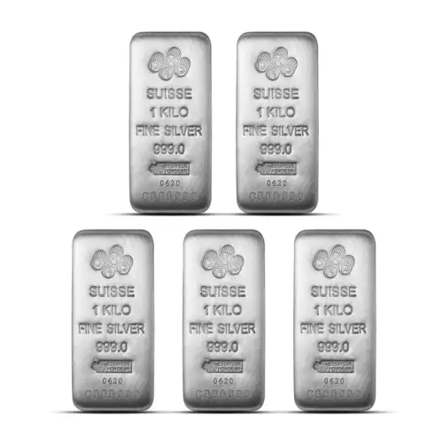 1 Kilo PAMP Suisse Silver Bar (Lot of 5) 999 Fine