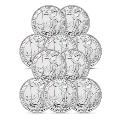 1 oz British Silver Britannia Coin (BU, Random Year, Lot of 10)