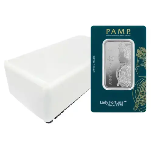 1 oz PAMP Lady Fortuna 45th Anniversary Silver Bar (In Assay) Box of 25