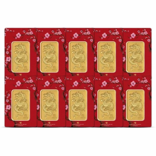 1 oz Perth Mint Lunar Dragon Gold Bar (Lot of 10)