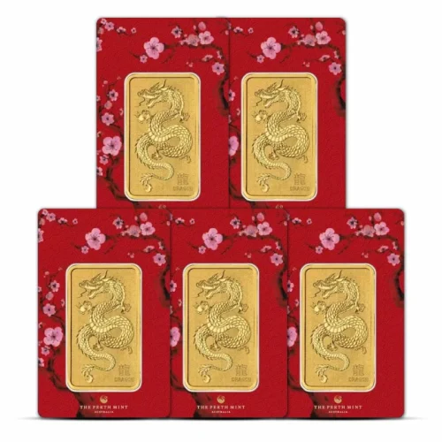 1 oz Perth Mint Lunar Dragon Gold Bar (Lot of 5)