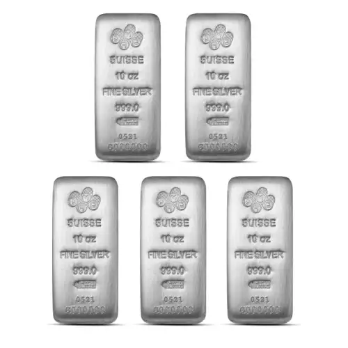 10 oz PAMP Suisse Silver Cast Bar (Lot of 5)