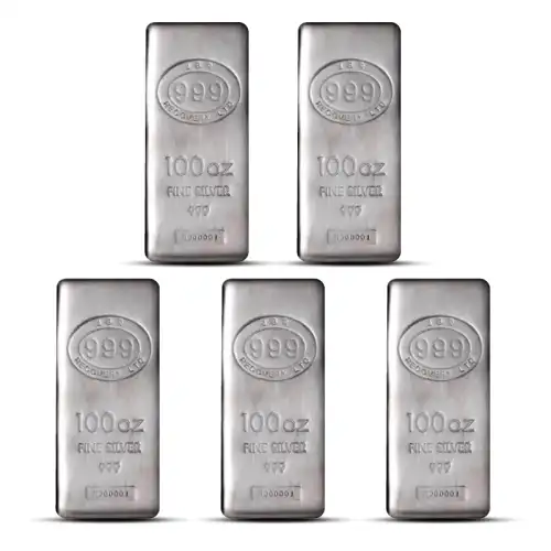 100 oz JBR Silver Bar - Lot of 5