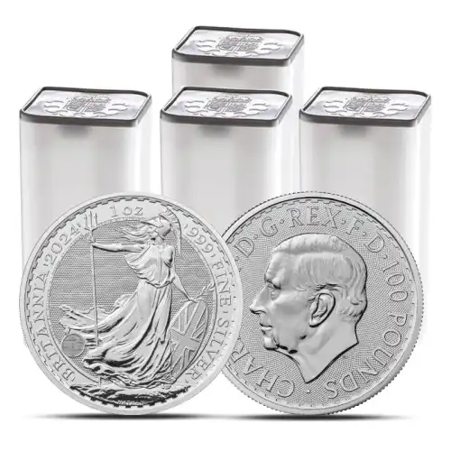 2024 1 oz British Royal Mint Britannia Silver 100 Coins in 4 Tubes (BU)