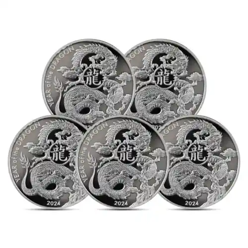 2024 1 oz Asahi Lunar Dragon Silver Round (Lot of 5)