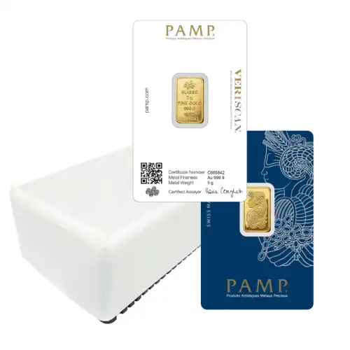 5 Gram PAMP Suisse Fortuna Gold Bar 999.9 Fine - Box of 25