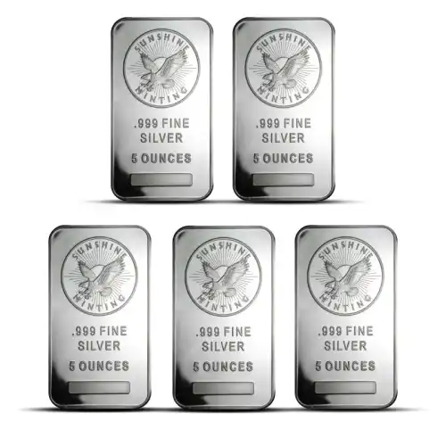 5 oz Sunshine Mint Silver Bar - Lot of 5