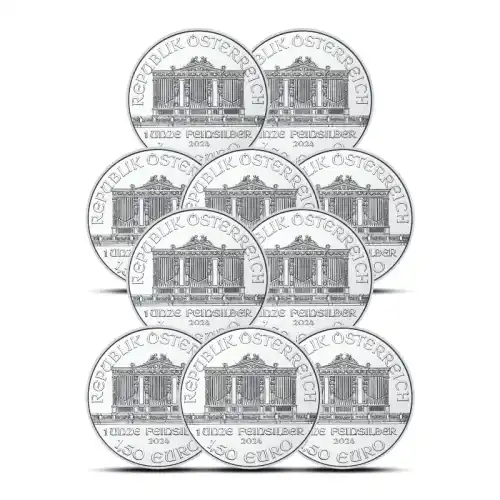 Lot of 10 - 2024 1 oz Austrian Philharmonic Silver Coin BU
