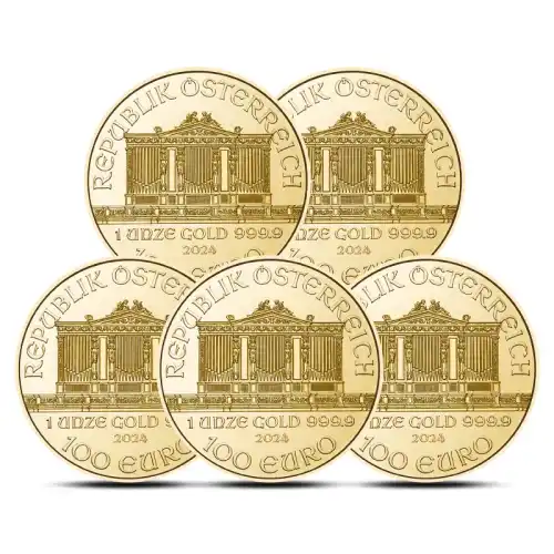 Lot of 5 - 2024 1 oz Austrian Gold Philharmonic Coin (BU)