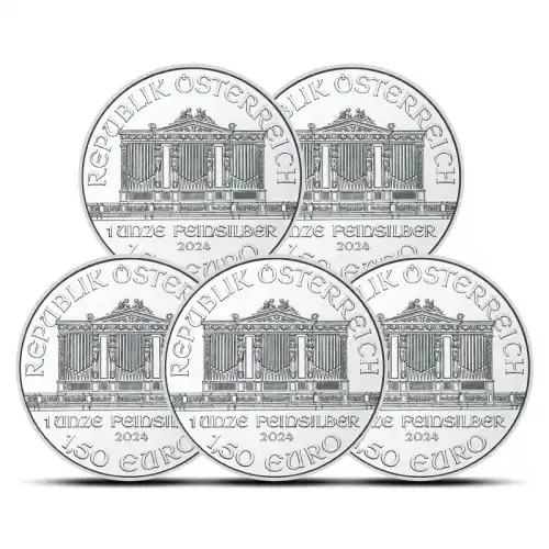 Lot of 5 - 2024 1 oz Austrian Philharmonic Silver Coin BU