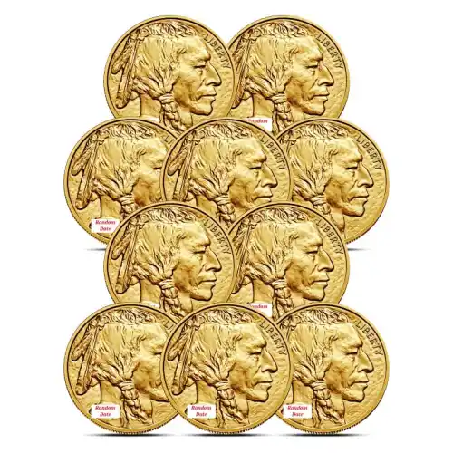 Random Year 1 oz American Buffalo Gold Coin BU - Lot of 10