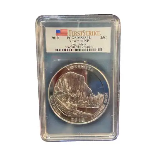 2010 Silver 5 oz ATB Yosemite NP First Strike PCGS MS68 PL