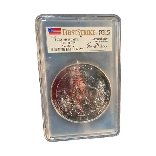 2011 Silver 5 oz ATB Glacier NP First Strike PCGS MS69 DMPL (Moy)