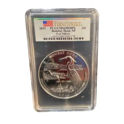 2015 Silver 5 oz ATB Bombay Hook  NP First Strike PCGS MS69 DMPL