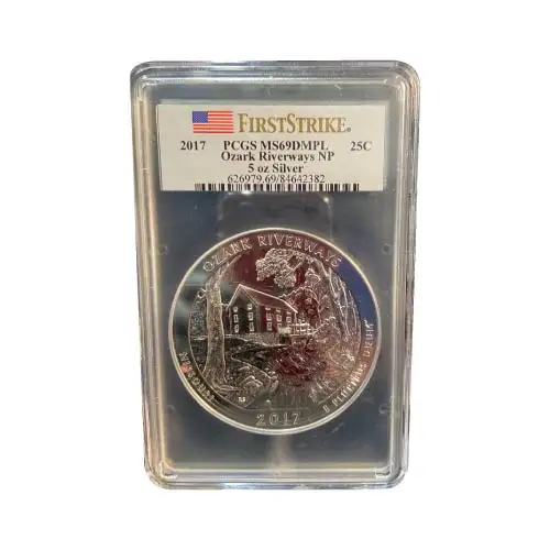 2017 Silver 5 oz ATB Ozark Riverways NP First Strike PCGS MS69 DMPL