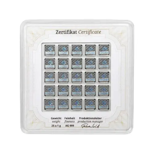 Silver 25x1 Gram Geiger Edelmetalle Square Multicard Bar (Capsule)