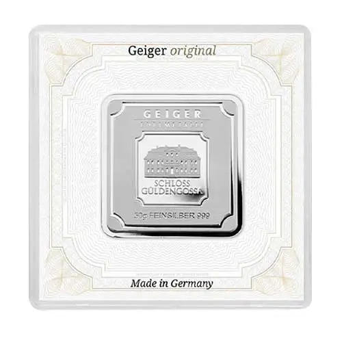 Silver 50 Gram Geiger Edelmetalle Square Bar (Original)