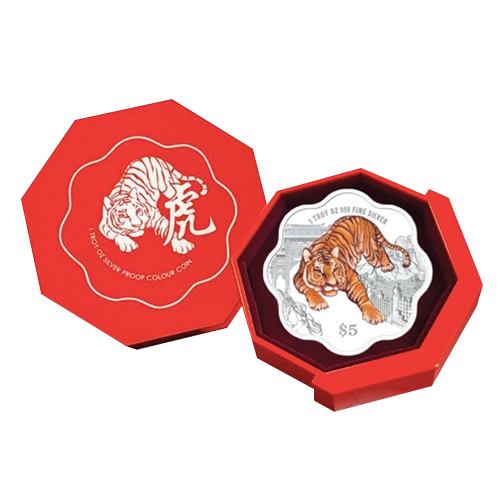 2022 Singapore Year of Tiger .999 Silver 1 oz Color Proof Coin