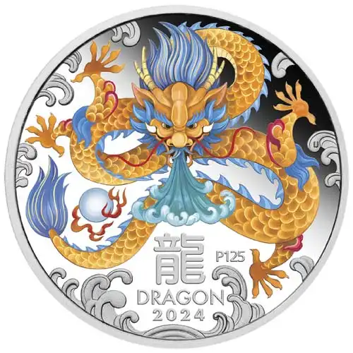 2024 1 oz Perth Lunar Dragon Colored Silver (In Card)