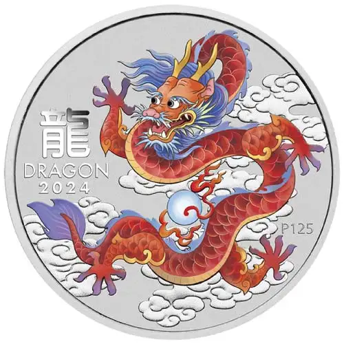 2024 1 oz Perth Lunar Red Dragon Colored Silver Coin (In Card)