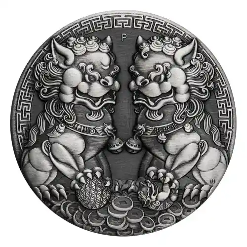 2021 Perth Guardian Lions (Double Pixiu) 2 oz Silver Antiqued