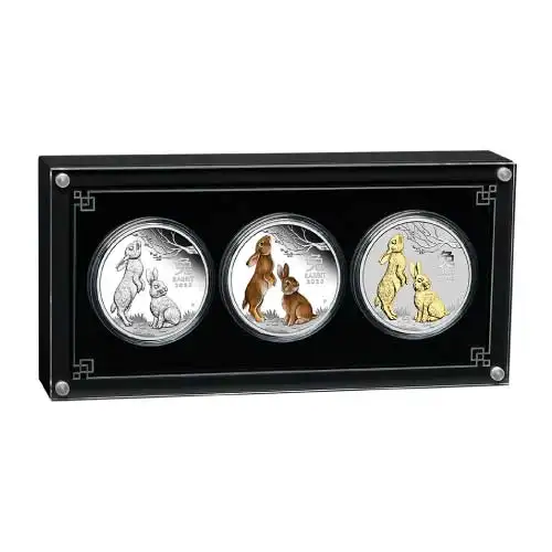 2023 Perth 1 oz Silver Lunar Year of the Rabbit 1 oz Trio 3-Coin Set