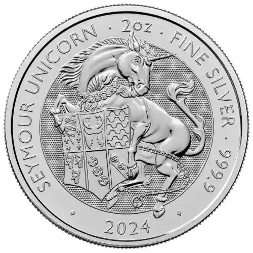 2024 2 oz British Tudor Beasts: Seymour Unicorn Silver Coin (BU)