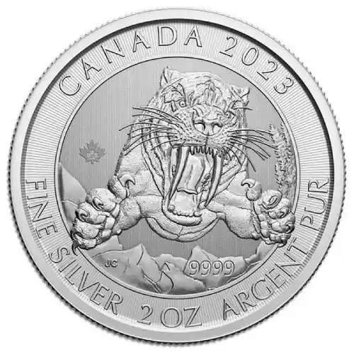 2023 Silver 2 oz Canada Ice Age Sabre-Tooth Cat BU