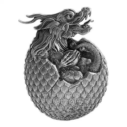 2022 Chad Hatched Chinese Dragon 2 oz Silver HR Antiqued