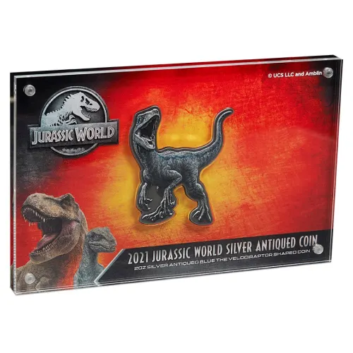 2021 Niue Jurassic World Velociraptor Shape 2 oz Silver Antiqued