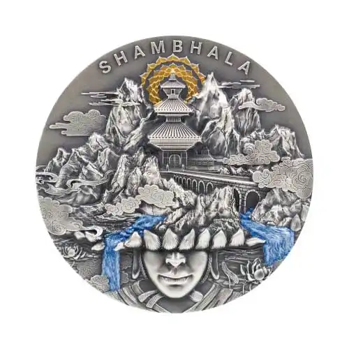 2022 Niue Legendary Lands: Shambhala 2 oz Silver Antique Coin