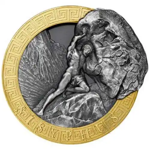 2022 Niue Mythology: Sisyphus 2 oz Silver Antiqued HR