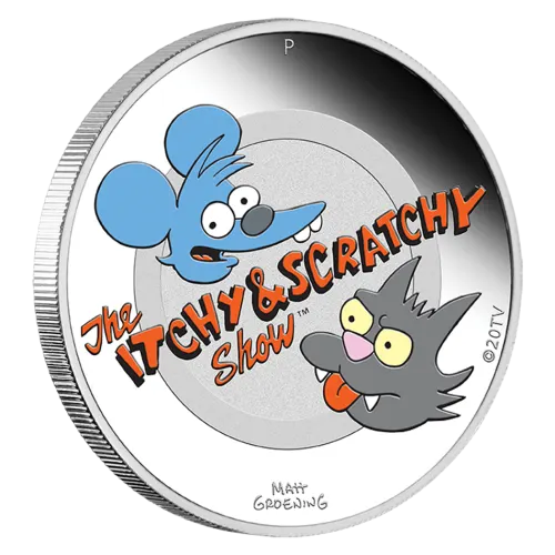 2021 Tuvalu Simpsons Itchy & Scratchy 1 oz Silver Colored Proof