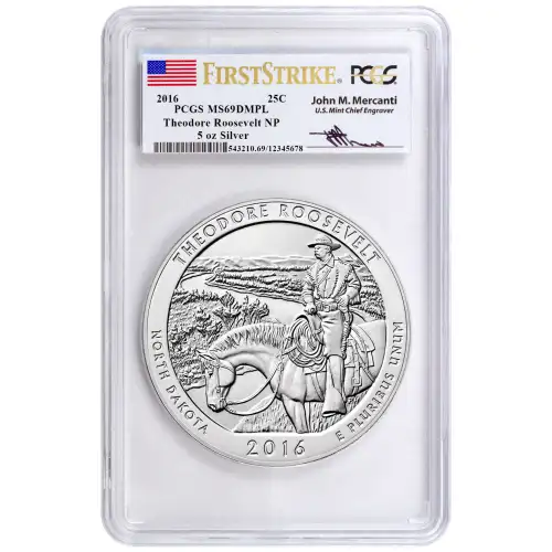 2016 Silver 5 oz ATB Theodore Roosevelt NP First Strike PCGS MS69 DMPL (Mercanti)