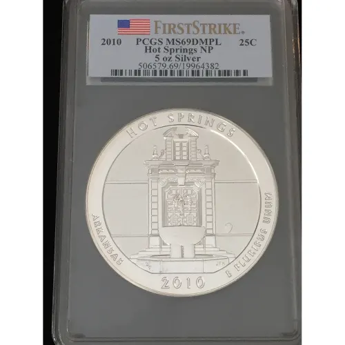 2010 Silver 5 oz ATB Hot Springs NP First Strike PCGS MS69 DMPL