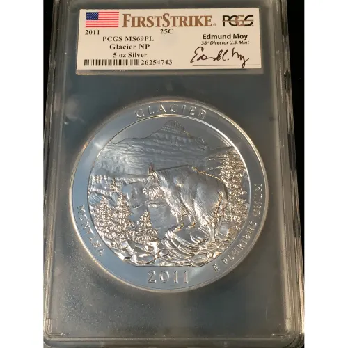 2011 Silver 5 oz ATB Glacier NP First Strike PCGS MS69 PL (Moy)