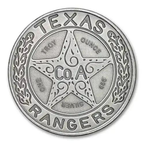 Intaglio Texas Ranger Badge Silver Antiqued Round - 1 oz