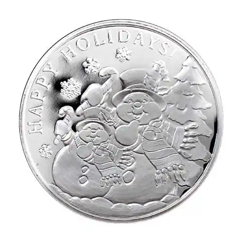 Silver Snowman: Season's Greetings 1 oz Christmas Round